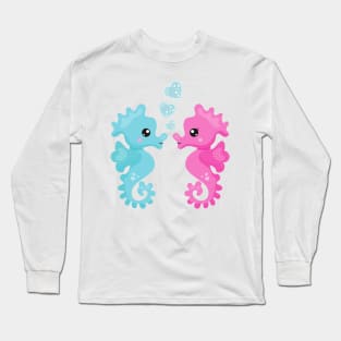 Cute Seahorses, Pink Seahorse, Blue Seahorse, Love Long Sleeve T-Shirt